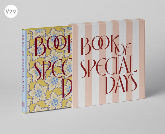 Two books titled 'Book of Special Days' with floral and striped covers on a light gray background.